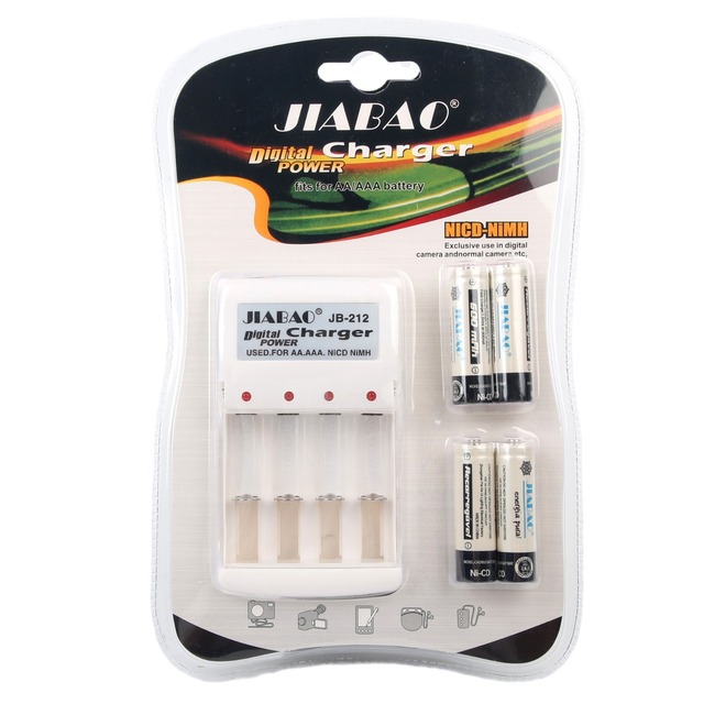 Jiabao JB-212-5 Rechargeable AA Ni-MH Battery Charger Set with 4.5 Batteries AC100-240 Input LED Illumination 63W Output
