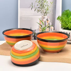 Juegos de platos y tazones de cerámica pintados a mano con diseño de arcoíris para restaurante - Product Image 4