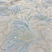 Tissu brodé de perles, dentelle en maille 3D luxueuse et exquise avec fleurs, perles et sequins pour la mode modeste, abaya, kaftan, robe