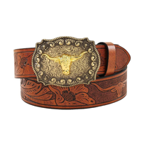 Correa de Cinturón con Diseño de Grabado Personalizado y Hebilla de Placa Grande de Aleación con Cabeza de Toro, Cinturones de PU Estilo Western Vintage para Hombre