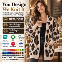 Cardigan long surdimensionné personnalisé pour femme, imprimé léopard, en maille jacquard, à manches ballon, ouvert sur le devant, OEM ODM