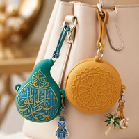 Dompet Koin Silikon 3D Embossed Motif Arab Etnik, Gantungan Kunci Geometris Kiss Lock, Dompet Mini Portabel Penyimpanan Earphone