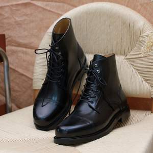 Bottes pour hommes de style rétro anglais, tendance et polyvalentes, à lacets, en cuir véritable, décontractées, montantes, de travail, plissées - Product Image 3