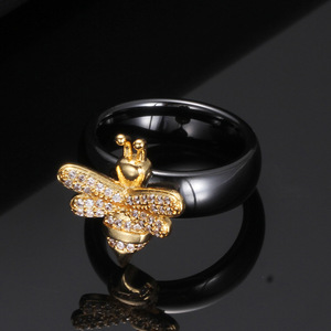 Bague en céramique abeille 6MM micro-pavée de zircon, design insecte, bijou fantaisie, cadeau - Product Image 4