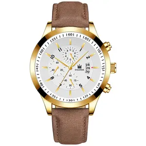Chinese Wholesale Bulk Watches Stylish Leather Strap Chrono Gold Hand Men Watch For Boy
