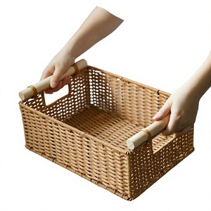 American Plastic Handle Hand-Woven Rectangle Storage Basket Size S Household Sundries Basket Handmade Eco-Friendly Multifunction - Product Image 1