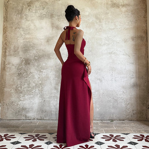 <span class=keywords><strong>Elegante</strong></span> Abito <span class=keywords><strong>Lungo</strong></span> Halter <span class=keywords><strong>con</strong></span> <span class=keywords><strong>Spacco</strong></span> Alto, Senza Maniche, Schiena Scoperta, per Feste ed Eventi Serali - Product Image 2