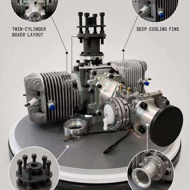 CHHK 350CC Twin-Cylinder 2-Stroke Air Cooled Aluminum Gasoline Engine for Fixed Wing Model Airplane