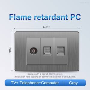 Interruptor de pared moderno gris cepillado, enchufe de pared, interruptor de TV y toma de corriente para computadora, utilizado para el hogar, la oficina y hoteles. - Product Image 2