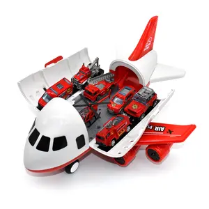 अनुकूलन बहु-कार्यात्मक शैक्षिक हवाई जहाज मॉडल प्लास्टिक Containable कार्गो खिलौना विमान के साथ 6 pcs छोटे मिश्र धातु खिलौना कारों