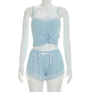 Viviblook Y26ST086 Conjunto Casual de Verano para Mujer, Nuevo Conjunto de Dos Piezas con Encaje, Sin Mangas, con Tirantes y Pantalones Cortos - Product Image 5