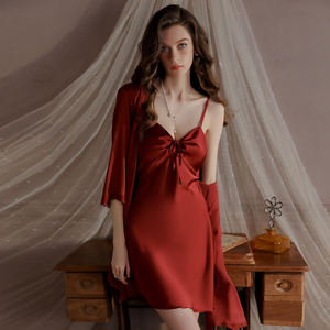 Robe de nuit en satin soyeux pour femme, dos nu, à bretelles, avec ouverture frontale, pour la maison, pyjama, vêtements de nuit, pour la vente en gros - Product Image 2