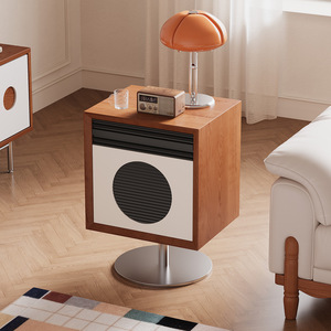 Mesita de noche vintage estilo Bauhaus con almacenamiento y gabinete giratorio para sala de estar o dormitorio. - Product Image 5