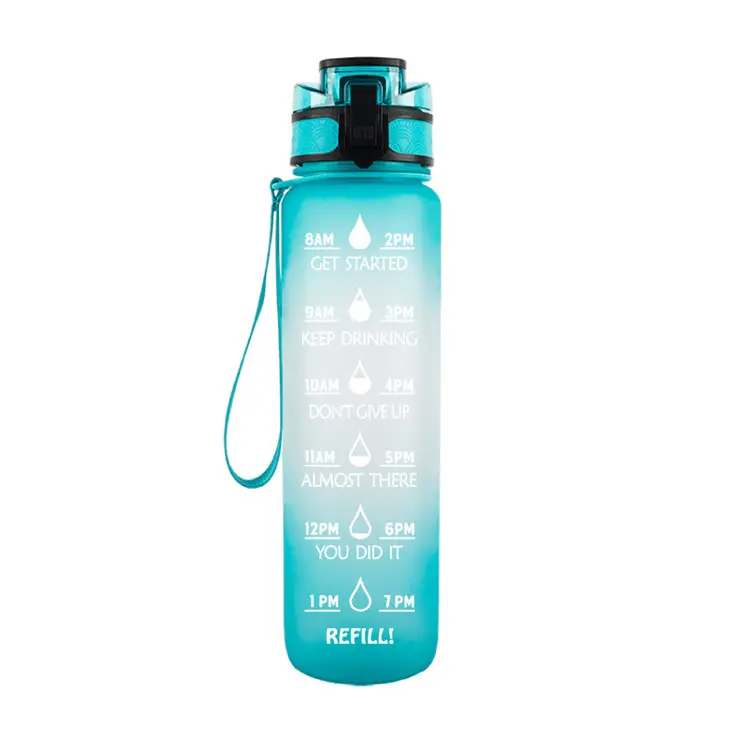 Custom Logo 1L Portable Bpa Free Reminder Tracker Drinking Sports Bottle Motivational Plastic Fitness Water Bottle With Time