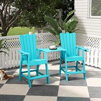 Ensemble de 2 chaises hautes de bar à montage facile avec porte-gobelets, en bois HIPS imperméable et acier inoxydable 304, couleur turquoise, pour extérieur, patio, jardin