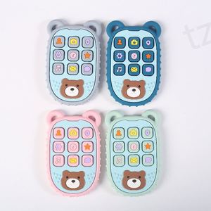 Juego de mordedores de silicona para bebés, suaves, de grado alimenticio, con botón de simulación de control remoto y mango, juguetes sensoriales de simulación - Product Image 2