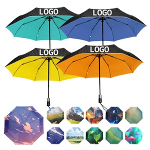 21/23/25/27 Wholesale Fully-automatic Iron <b>Frame</b> Glass Fiber Ribs Windproof Rainproof Umbrella UV 3 Folding Custom logo - Product Image 1