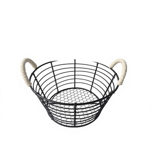 Panier à fruits en fil métallique avec poignées en corde, facilement transportable, résistant à la rouille, finition noire, panier multifonctionnel, panier cadeau utile - Product Image 1