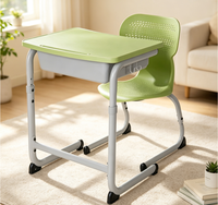 Chaise et table d'école en plastique vertes, bureau moderne pour salle de classe, chaise individuelle robuste et durable, mobilier de formation pour salle de classe
