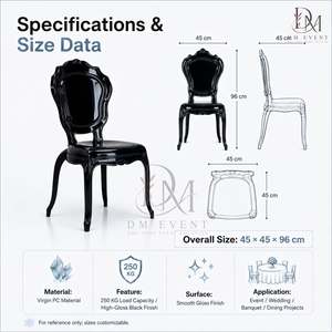 Silla Barroca de Resina Negra Transparente de una Pieza, Estilo Francés, para Bodas, Eventos y Banquetes, Venta al por Mayor de Fábrica - Product Image 3