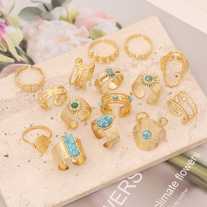 European and American Popular Ornament <b>Turquoise</b> Stainless Steel <b>Ring</b> Fashion Women's <b>Ring</b> Ornament Wholesale - Product Image 2