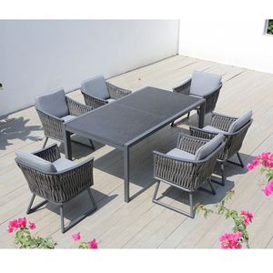 Ensemble de salle à manger d'extérieur AJUNION, table extensible en aluminium, mobilier de jardin, 6 places, fauteuil en osier en aluminium confortable, ensemble de jardin de luxe - Product Image 1
