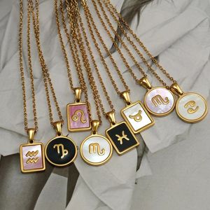 12 horóscopo signo del zodiaco <span class=keywords><strong>pareja</strong></span> collar de acero inoxidable cadena larga Shell perla colgante 12 horóscopo collar del zodiaco - Product Image 1