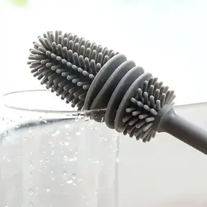 Kitchen Glass Milk Gaps Bristles Long Handle Cleaning Water Baby Bottle Brush Long Handle Silicone Cup Brush