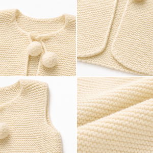 <strong>Toddler</strong> Knit Waistcoat Simple Sweet Pastoral Skin Friendly Chunky Knit Pom Pom Tie Sleeveless Knit <strong>Gilet</strong> - Product Image 3