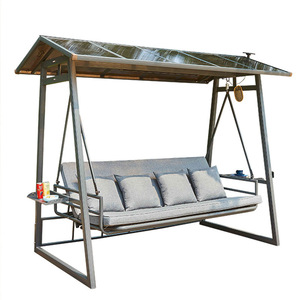 Outdoor Patio <b>Swing</b> 3 Seat Metal <b>Frame</b> With Roof Contemporary Design For Courtyard Use - Product Image 1