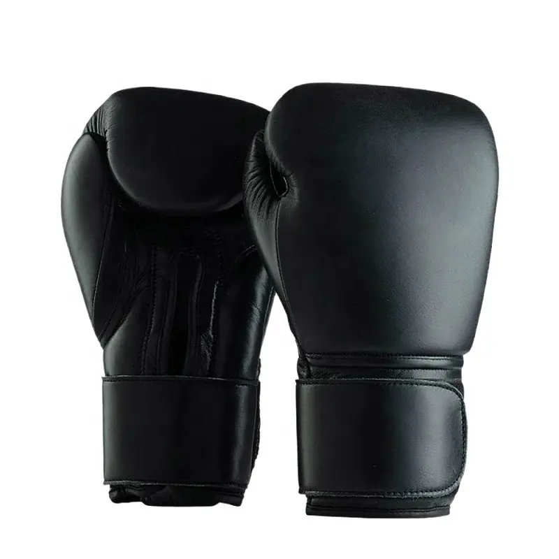 Guantes de boxeo de alta calidad para adultos, color negro, 12oz, profesional, con cordones, de cuero, logo personalizado