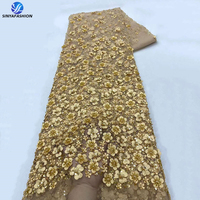 Dentelle africaine Sinya 3D à fleurs, applique de luxe de haute qualité avec sequins rose poudré, tissu en dentelle perlée fait main pour robe femme, 5 yards
