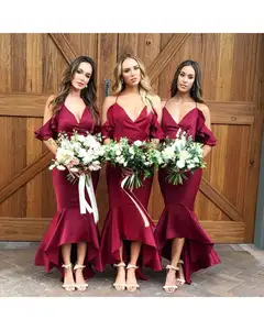 2020 kadın v boyun spagetti kayışı seksi zarif nedime elbisesi düğün kıyafeti