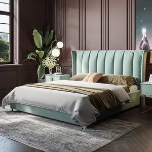 定制终极绿色织物天鹅绒床现代卧室家具简约软床