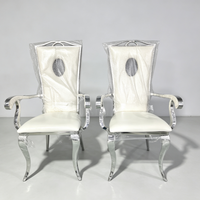 Chaise de salle à manger de luxe en acier inoxydable avec dossier haut, cadre ovale ajouré, en cuir PU, pour la maison, l'hôtel, l'extérieur, les banquets et les mariages