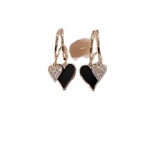 Boucles d'oreilles pendantes Resoul Double Cœur Bling Bling Bordeaux Noir pour tous les jours et la Saint-Valentin, semi-bijoux