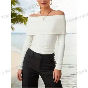 Custom Clothing Solid White Color Long Sleeves Crop Top Ladies Shoulder Down Shirts Wholesale Cotton Working Outdoor Tee Shirts
