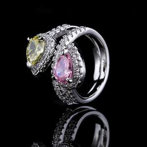 Pink and Green Brass Zircon Silver Plated Trendy Romantic Women's Rings <b>Sweet</b> Engagement Wedding Gift Jewelry - Product Image 1