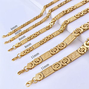 Collar y Pulsera de Cadena Bizantina de Acero Inoxidable para Hombre, Cadena Cubana Plana Grande con Baño de Oro de 18k, Joyería Resistente al Deslustre - Product Image 2