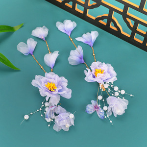 Nouvelle pince à cheveux papillon estampillée à chaud, design original de style ancien, faite à la main, super féerique et élégante, avec pompon violet, pour Hanfu - Product Image 1