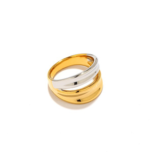 Stainless Steel <b>Ring</b> 18k Gold Plated Two Tone Titanium Steel Wedding Band Unisex Fashion Jewelry YR23 - Product Image 5