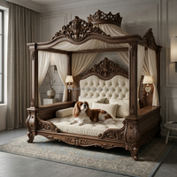 Lit de luxe pour animaux de compagnie, canapé-lit pour chien en bois massif de style baroque, velours capitonné, mobilier design pour animaux de compagnie pour villa et hôtel