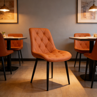 Chaise de salle à manger en cuir PU, style américain, moderne, colorée, orange, pour restaurant, avec dossier confortable et pieds en métal