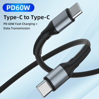 Cable de carga tipo C PD 60W 3A Cable de transferencia de datos de carga rápida para computadora y teléfonos Cable trenzado de nailon USB C a C