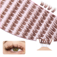Nouvelle série de faux cils bruns à 10 rangées, sans colle, longueur mixte 10-16 mm, autocollants, vente en gros, logo personnalisé