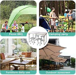 Table et chaises de camping, valise portable, table pliante pour pique-nique avec chaises, trou pour parasol, 4 personnes - Product Image 5