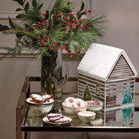 Récipient de stockage des aliments 3D personnalisé Cute cartoon decorated Ceramic Santa Forest Cabin cookie candy jar