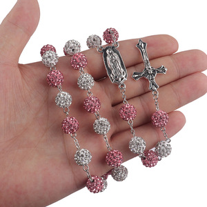 Christian Mân Côi Hạt Vòng Cổ 10Mm Mềm Gốm Rhinestone Với Chéo Công Giáo Kinh Mân Côi Cầu Nguyện Trang Sức Vòng Cổ - Product Image 5