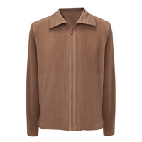 Blouson bomber plissé léger pour homme, col montant, manches longues, décontracté, printemps, fermeture éclair, 100% polyester