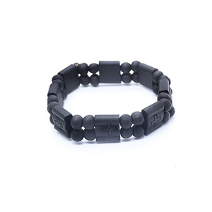 <span class=keywords><strong>Bracelet</strong></span> croix en bois direct d'usine avec perles élastiques motif religieux de bouddhisme en pierre de diamant pour hommes - Product Image 6